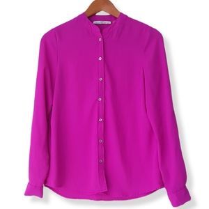 DEX Pink Stand Collar Long Sleeve Blouse
